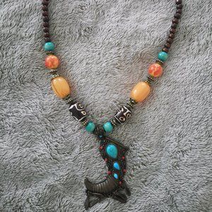 Elegant Handmade Tibetan Necklace: Local Stones & Copper Craftsmanship